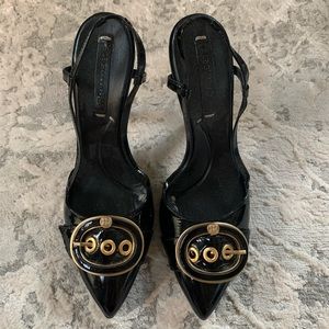 Black and Gold Open Back Heel